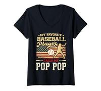 Donna My Favorite Baseball Player Calls Me Pop Pop Bandiera USA Maglietta con Collo a V