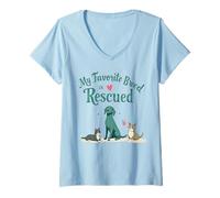 Donna My Favorite Breed Is Recued Dog Cat Bird Amante Animali Fan Maglietta con Collo a V