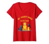 Donna My Favorite Breed Is Recued Dog Cat Bird Amante Animali Fan Maglietta con Collo a V