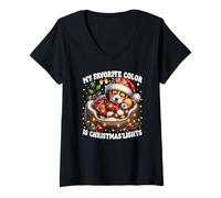 Donna My Favorite Color Is Christmas Lights Cute Winter Beagle Maglietta con Collo a V