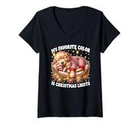 Donna My Favorite Color Is Christmas Lights Golden Retriever Dog Maglietta con Collo a V