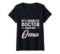 Donna My Favorite Doctor Calls Me Oma Disegno Floreale Divertente Maglietta con Collo a V