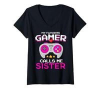 Donna My Favorite Gamer Calls Me Sister Videogioco Gamer Sister Maglietta con Collo a V
