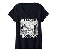 Donna My Favorite Holiday Groundhog Funny Groundhog Day Maglietta con Collo a V