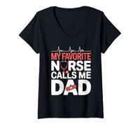 Donna My Favorite Nurse Calls Me Dad Fathers Day American Flag Maglietta con Collo a V