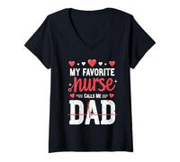 Donna My Favorite Nurse Calls Me Dad Festa del papà Infermiera Battito cardiaco Maglietta con Collo a V