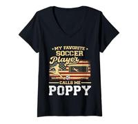Donna My Favorite Soccer Player Calls Me Poppy Bandiera USA Fathers Day Maglietta con Collo a V