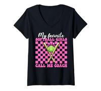 Donna My Favorite Softball Girls Call Me Coach Softball Coach Rosa Maglietta con Collo a V