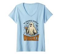 Donna My Favorite Spirit Is Whiskey Funny Ghost Halloween Costume Maglietta con Collo a V
