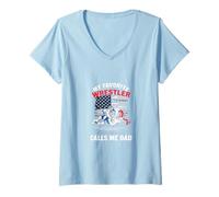 Donna My Favorite Wrestler Calls Me Dad Patriotic Design, Padre Maglietta con Collo a V
