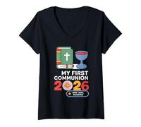 Donna My First Communion 2026 New Level Achieved Comunione Maglietta con Collo a V