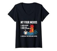 Donna My Four Moods Coffee Lover Stanco Gallo Pollo Farmer Divertimento Maglietta con Collo a V