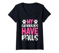 Donna My Grandkids Have Paws Funny Dog Cat Nonna Nonna Maglietta con Collo a V