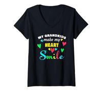 Donna My Grandkids Make My Heart Smile - Sweet Saying Grandma Maglietta con Collo a V