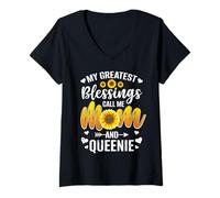 Donna My Greatest Blessings Call Me Mom And Queenie Girasole Maglietta con Collo a V