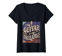 Donna My Guitar Is My Therapist Musicista acustico --- Maglietta con Collo a V