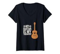 Donna My Guitar Is My Therapist Musicista acustico ||- Maglietta con Collo a V