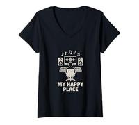 Donna My Happy Place Music Lover Beat Makers Produttore Musicale Uomo Maglietta con Collo a V