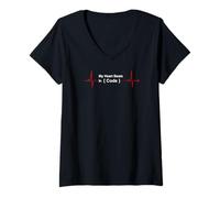 Donna My Heart Beats In Code Programmer Developer EKG Maglietta con Collo a V