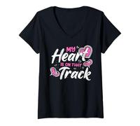 Donna My Heart Is On That Track Maglietta con Collo a V