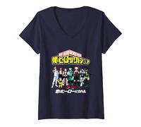 Donna My Hero Academia Class 1A Group Shot Anime Maglietta con Collo a V, Navy, S