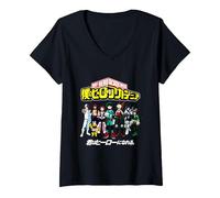Donna My Hero Academia Class 1A Group Shot Anime Maglietta con Collo a V, Nero, L