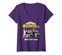 Donna My Hero Academia Class 1A Group Shot Anime Maglietta con Collo a V, Viola, L