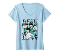 Donna My Hero Academia Deku Action Poses Collage with Kanji Anime Maglietta con Collo a V