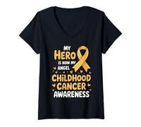 Donna My Hero Is Now My Angel Childhood Cancer Awareness Apparel Maglietta con Collo a V
