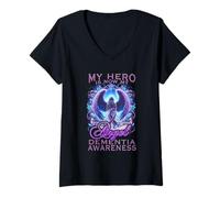 Donna My-Hero is Now My Angel - Nastro viola per la consapevolezza della demenza Maglietta con Collo a V