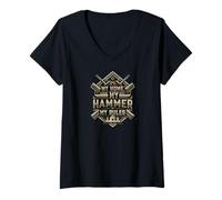 Donna My Home My Hammer My Rules Carpenter Builder Design Maglietta con Collo a V
