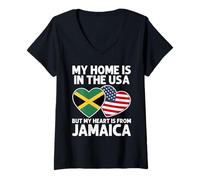 Donna My Home USA My Heart - Bandiera Jamaicana American Pride Maglietta con Collo a V