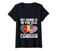 Donna My Home USA My Heart Camerun Camerun American Pride Maglietta con Collo a V