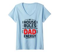 Donna My House Rules Dad Energy Maglietta con Collo a V
