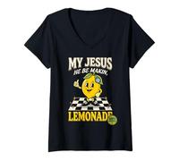 Donna My Jesus He Be Making Lemonade Faith Retro Groovy Apparel Maglietta con Collo a V