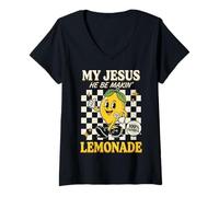 Donna My Jesus He Be Making Lemonade Faith Retro Groovy Apparel Maglietta con Collo a V