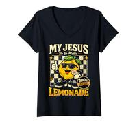Donna My Jesus He Be Making Lemonade Faith Retro Groovy Apparel Maglietta con Collo a V