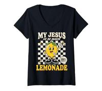 Donna My Jesus He Be Making Lemonade Faith Retro Groovy Apparel Maglietta con Collo a V