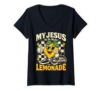 Donna My Jesus He Be Making Lemonade Faith Retro Groovy Apparel Maglietta con Collo a V
