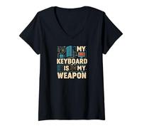 Donna My Keyboard Is My Weapon Coder Programmer Tech Maglietta con Collo a V