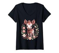 Donna My Little Okapi Forest Giraffe Zoo Animal Cute Maglietta con Collo a V