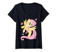 Donna My Little Pony: Friendship Is Magic Fluttershy & Butterflies Maglietta con Collo a V