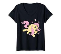 Donna My Little Pony: Friendship Is Magic Fluttershy Butterflies Maglietta con Collo a V