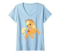 Donna My Little Pony: Friendship Is Magic Happy Applejack Pose Maglietta con Collo a V