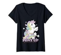 Donna My Little Pony Pony Up Prancing Unicorn Rainbow And Stars Maglietta con Collo a V