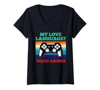 Donna My Love Language Video-Giochi Gaming Retro Controller Gamer Maglietta con Collo a V