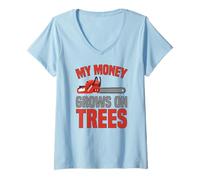 Donna My Money Grows On Trees - Grafica Divertente per arboricoltori Maglietta con Collo a V