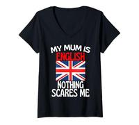 Donna My Mum Is English Nothing Scares Me Divertente Inghilterra Ragazzo Maglietta con Collo a V