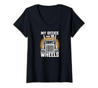 Donna My Office Has 18 Wheels Semi Truck Driver Work Maglietta con Collo a V