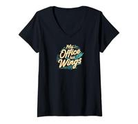 Donna My Office Has Wings Remote Work Travel Freedom Maglietta con Collo a V